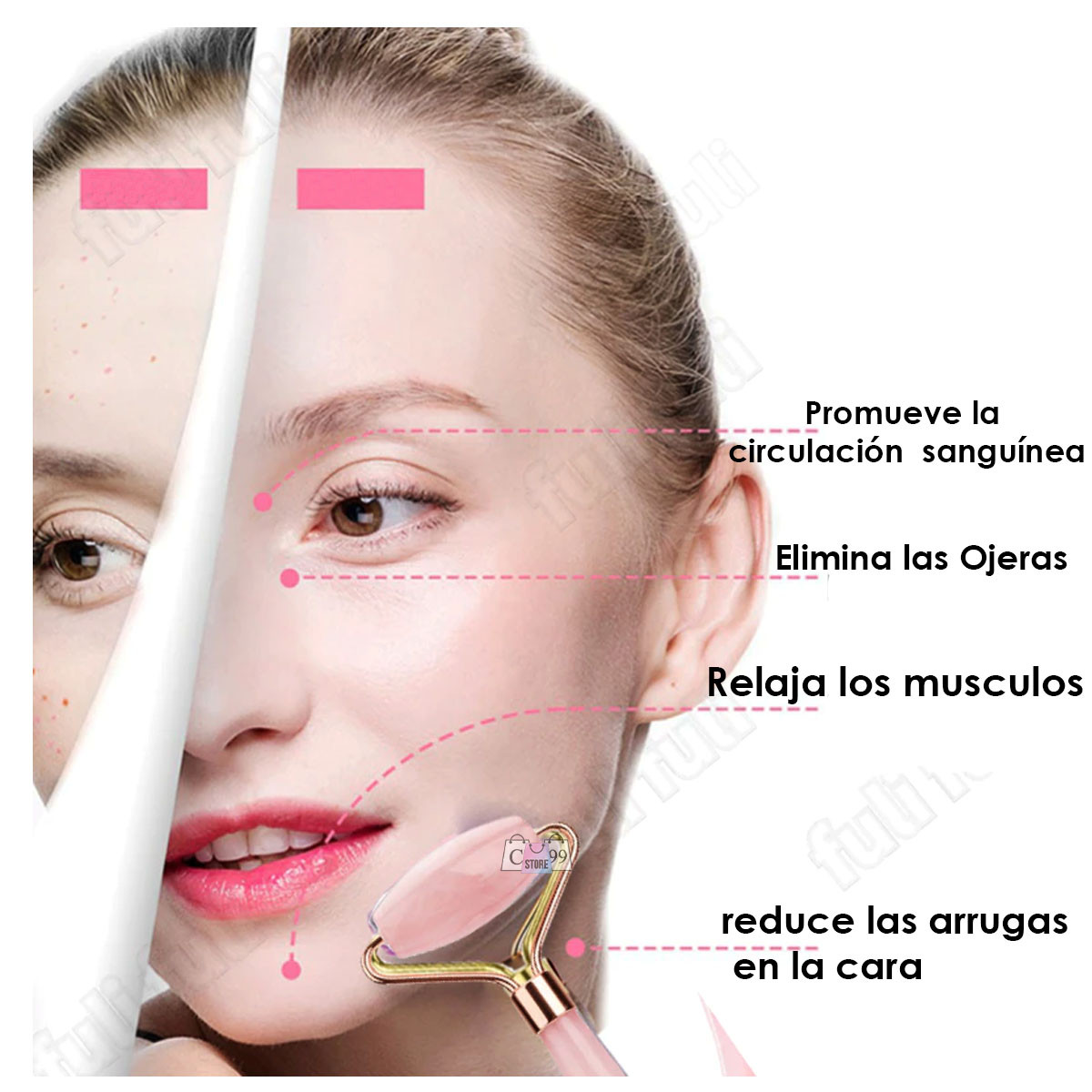 Miniatura 3 de Rodillo Masajeador Facial Cuarzo+Piedra